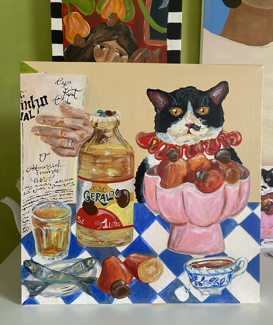 O gato na mesa posta - Canvas/tela