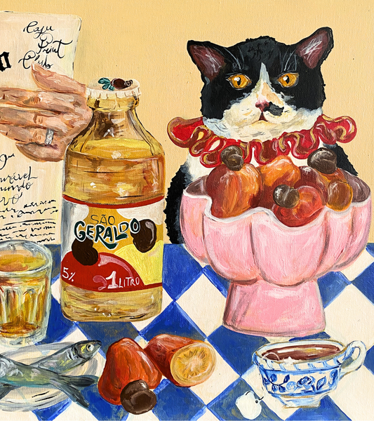 O gato na mesa posta - Print Fine Art